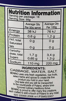 Picture of BENINO SAUERKRAUT POLSKA 900G